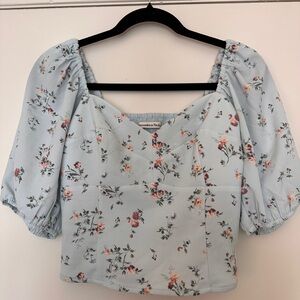 Abercrombie & Fitch Floral Puff Sleeve Blouse - Light Blue